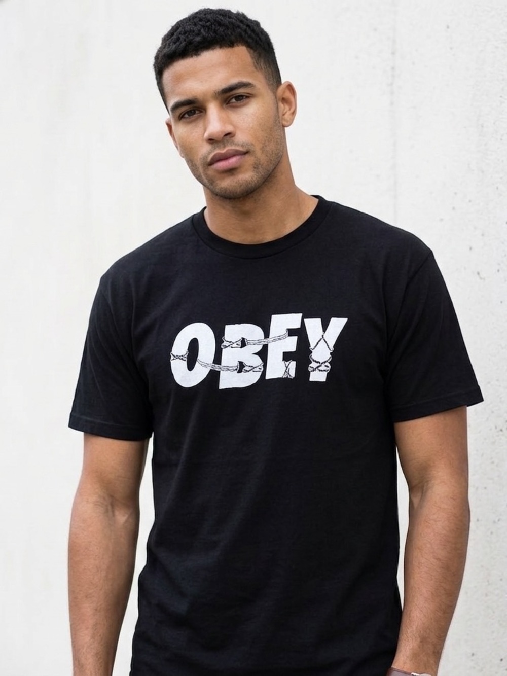 Obey Black Tee with White Logo, Size Medium, Short Sleeve Crewneck T-Shirt